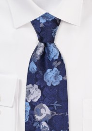 Blue Necktie with Rose Design