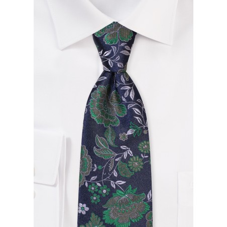Dark Green and Navy Blue Floral Necktie