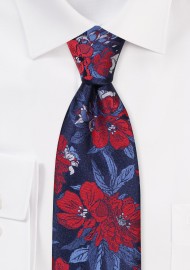Navy Blue XL Tie with Cherry Red Florals