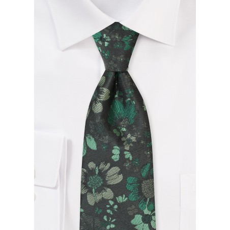Dark Green Woven Floral Mens Tie