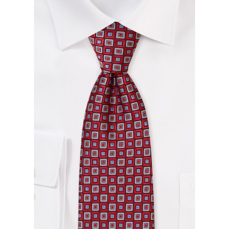 Red and Lilac Diamond Check Tie in XL