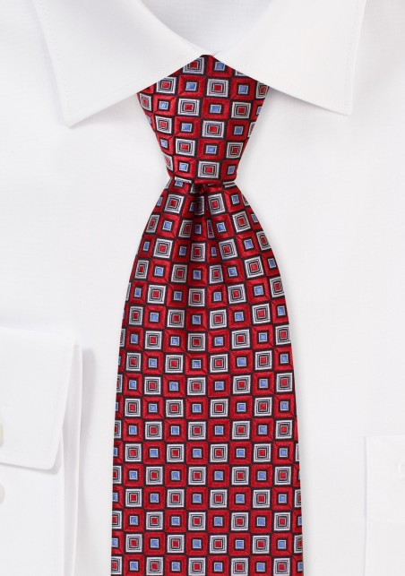 Diamond Checkered Mens Tie in Red and Lilac