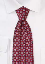 Diamond Checkered Mens Tie in Red and Lilac