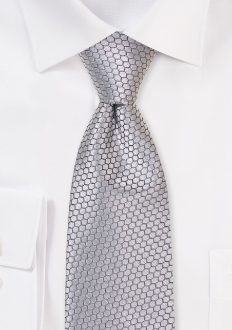Hex Checkered Tie in Silver and Gray