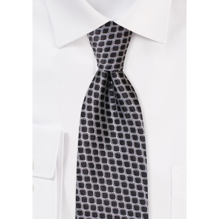 Woven XL Tie in Black with Fish Scale Checks