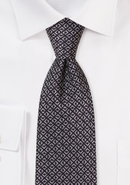 Black and Silver Gray Geometric Checkered Mens Tie