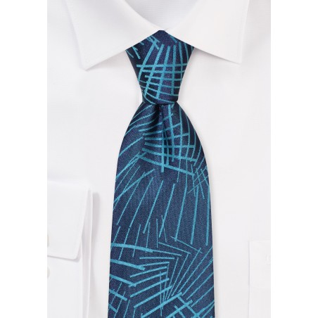 Teal XL Length Tie with Graphic Design