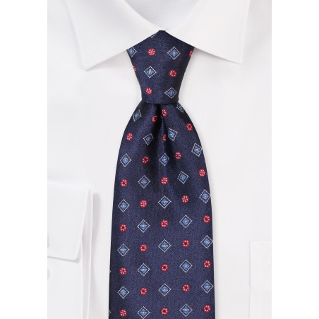 Classic Mens Tie in Navy Blue and Crimson Red