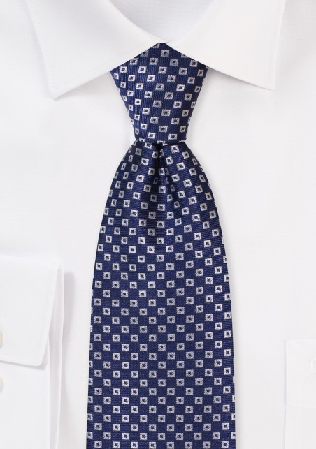 Blue with Silver Check Tie in XL Size