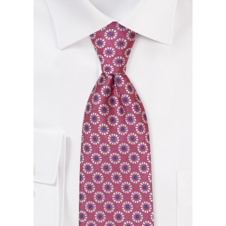 Rose Pink Colored Mens Tie with Circular Design Pattern