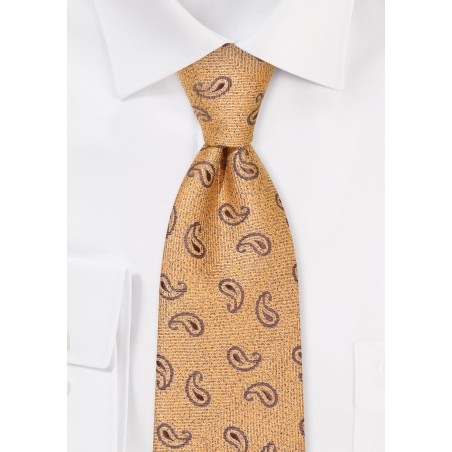Extra Long Tie in Vintage Gold Paisley