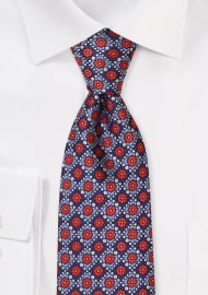 Red with Blue Floral Checkered Necktie