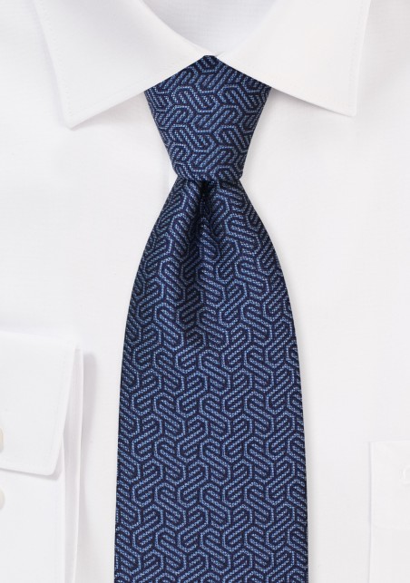 Long Length Mens Tie in Navy with Geometric Design