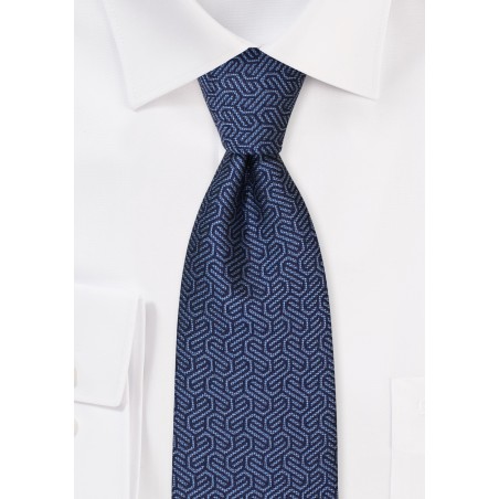Long Length Mens Tie in Navy with Geometric Design