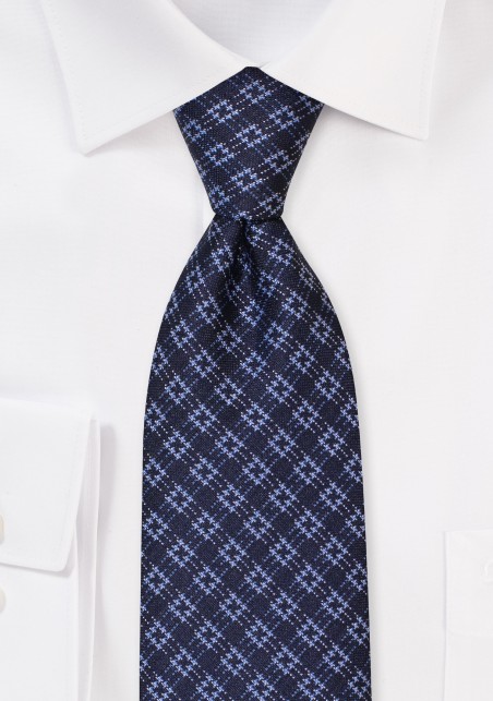 Classic Blue Checkered Mens Tie in Big and Tall Size