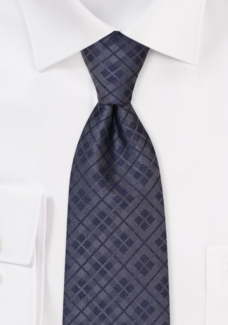 Checkered Mens Tie in Gray and Dress Blue