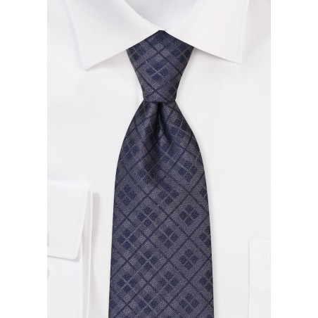 Checkered Mens Tie in Gray and Dress Blue