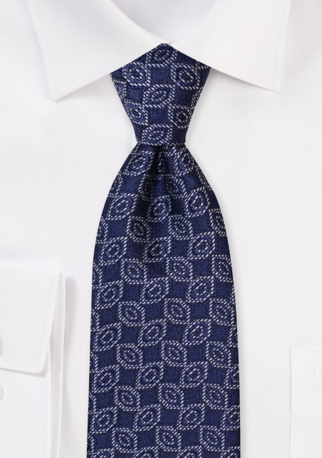 Navy Tie with Geometric Ovals