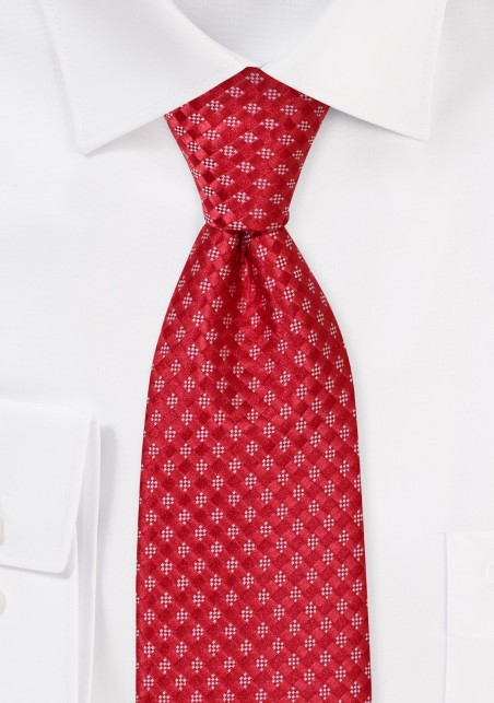 Red Extra Long Tie with Woven Micro checks