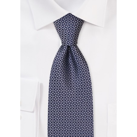 Woven Mens Tie in XL Size in Navy and Silver