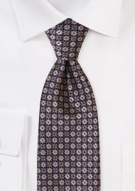 Navy, Tan, Brown Argyle Checkered Necktie