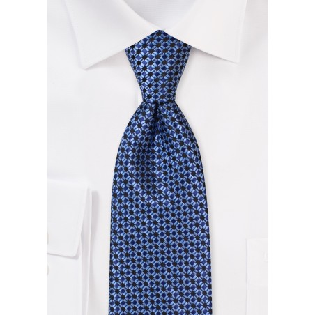 Blue Mini Checkered Necktie in Long Length