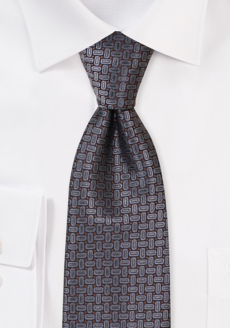 Oval Design Mens Tie in Charcoal and Longer XL Length