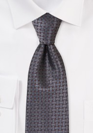 Oval Design Mens Tie in Charcoal and Longer XL Length