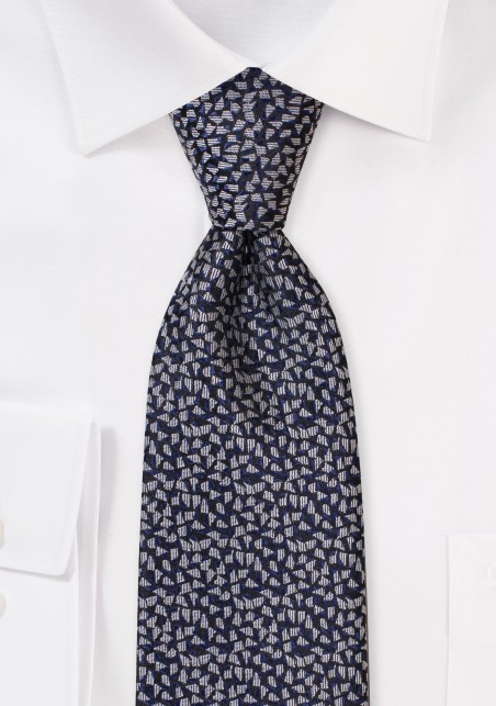 Navy Tie Decorated with Tiny Silver Triangles
