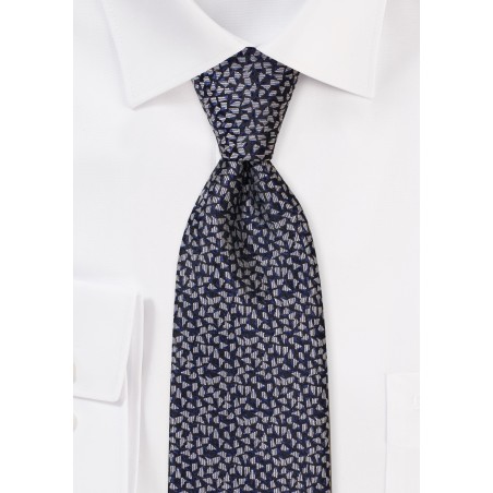 Navy Tie Decorated with Tiny Silver Triangles