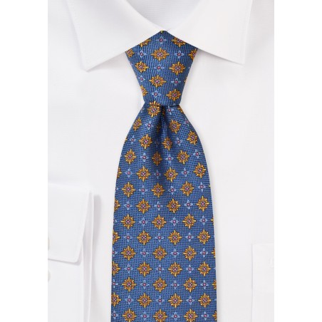 Blue Necktie with Amber Orange Florals