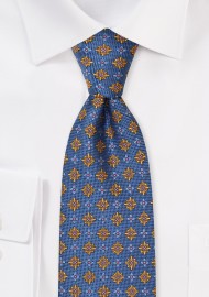 Blue Necktie with Amber Orange Florals