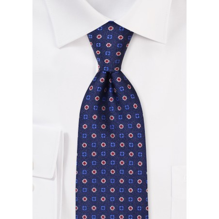 Dress Blue Mens Necktie with Elegant Woven Pattern in XL Size