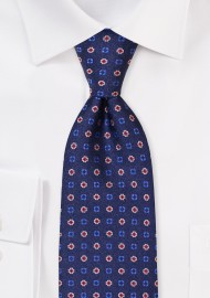 Dress Blue Mens Necktie with Elegant Woven Pattern in XL Size