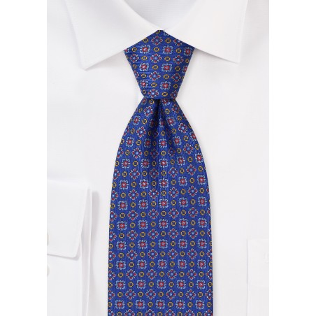 Floral Necktie in Blue, Red, Amber in XL Length