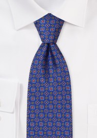 Floral Necktie in Blue, Red, Amber in XL Length