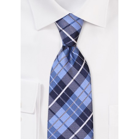 Blue XL Length Tartan Neck Tie