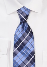 Blue XL Length Tartan Neck Tie