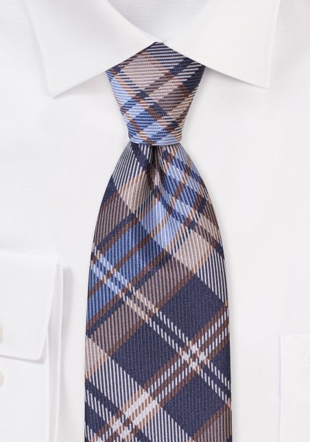 Navy and Brown Tartan Check Tie