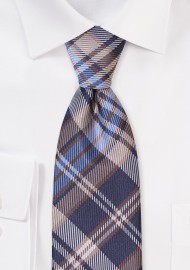 Navy and Brown Tartan Check Tie