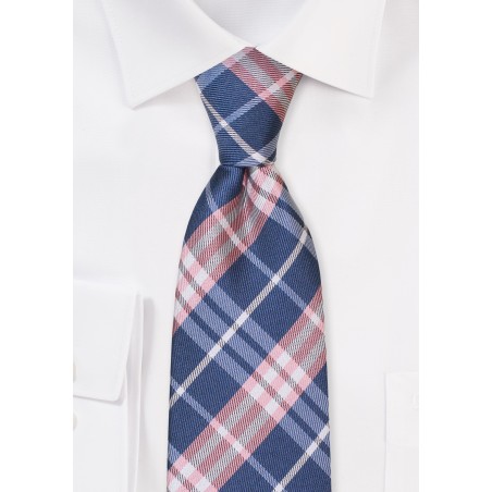 Tartan Check Necktie in Pink, Navy, White