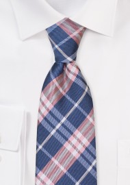 Tartan Check Necktie in Pink, Navy, White