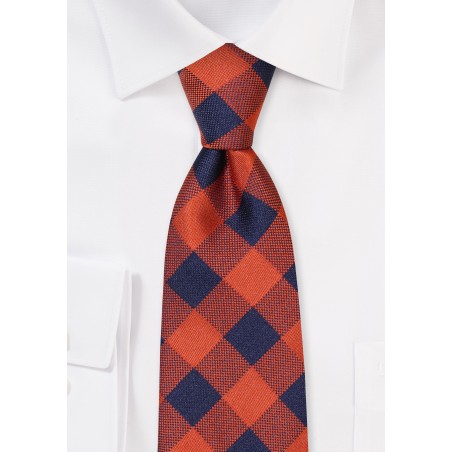 Gingham XL Tie in Burnt Orange and Navy