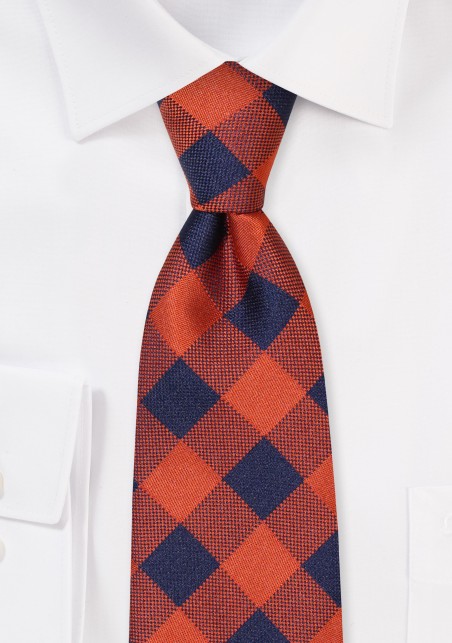 Large Gingham Plaid Tie in Navy and Burnt Orange
