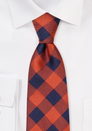Large Gingham Plaid Tie in Navy and Burnt Orange