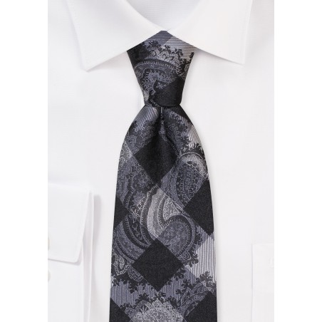 Gingham Check and Paisley Tie in Navy