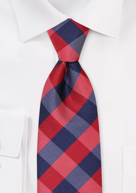 Red and Blue Gingham Check Tie in XL