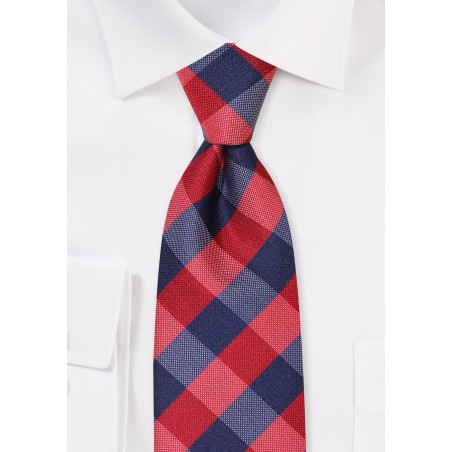 Red and Blue Gingham Check Tie in XL