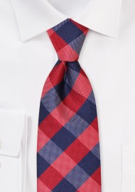 Red and Blue Gingham Checkered Necktie