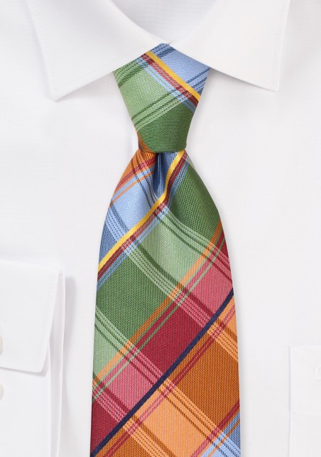 Madras Checkered Tie in Lime, Aqua, and Orange
